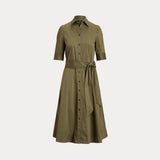 Lauren Ralph Lauren Belted Cotton-Blend Shirtdress in Olive