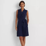Ralph Lauren Belted Georgette Sleeveless Romper In Navy