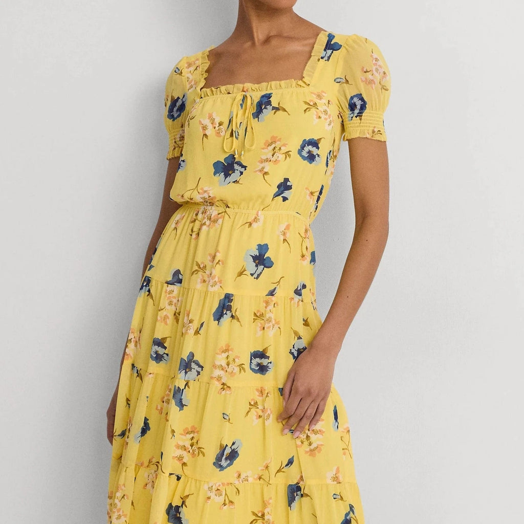 Lauren Ralph Lauren Floral Georgette Puff-Sleeve Midi Dress In Yellow