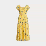 Lauren Ralph Lauren Floral Georgette Puff-Sleeve Midi Dress In Yellow Multi