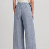 Lauren Ralph Lauren Pinstripe Linen Wide-Leg Trouser in Blue/White