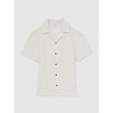 Reiss Ackling Cotton Textured Cuban Collar Shirt in Off White