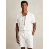 Reiss Ackling Cotton Textured Cuban Collar Shirt in Off White