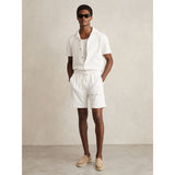 Reiss Ackling Cotton Textured Cuban Collar Shirt in Off White