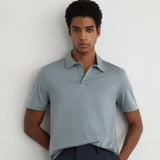 Reiss Airwater Cotton Steel Polo Shirt Blue