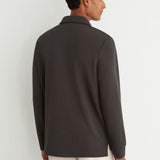 Reiss Alba Textured Long-Sleeve Polo Shirt In Brown
