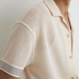 Reiss Aliso Cotton-Blend Tape-Trim Crochet Shirt In Off White