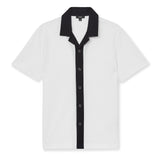 Reiss Aster Cotton Textured Colour-Block Shirt In White/Navy