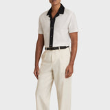 Reiss Aster Cotton Textured Colour-Block Shirt In White/Navy