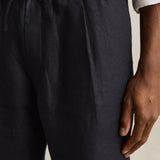 Reiss Barges Short Linen Drawstring Shorts in Navy