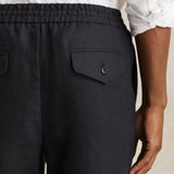 Reiss Barges Short Linen Drawstring Shorts in Navy