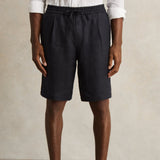 Reiss Barges Short Linen Drawstring Shorts in Navy