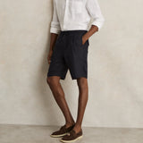 Reiss Barges Short Linen Drawstring Shorts in Navy