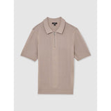 Reiss Bart Half-Zip Textured-Knit Polo Shirt in Taupe Brown