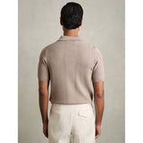 Reiss Bart Half-Zip Textured-Knit Polo Shirt in Taupe Brown