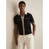 Reiss Baxter Compact-knit Tipped Zip-through Shirt In Black stone