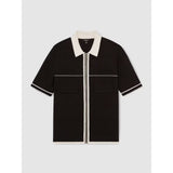 Reiss Baxter Compact-knit Tipped Zip-through Shirt In Black stone