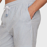 Reiss Bay Seersucker Stripe Swim Shorts in Soft Blue/White