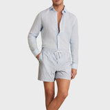 Reiss Bay Seersucker Stripe Swim Shorts in Soft Blue/White