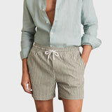Reiss Bay Seersucker Stripe Swim Shorts in Soft Sage/White