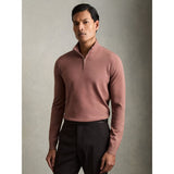 Reiss Blackhall Merino Wool Half-Zip Funnel Neck Jumper in Dusty Blush Pink