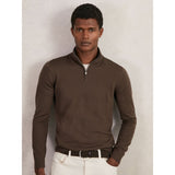 Reiss Blackhall Merino Wool Half-Zip Jumper in Chocolate Brown