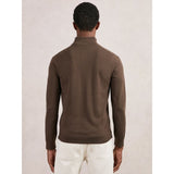 Reiss Blackhall Merino Wool Half-Zip Jumper in Chocolate Brown