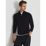 Reiss Blackhall Merino Wool Half-zip Jumper In Navy