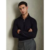 Reiss Blackhall Merino Wool Half-Zip Jumper in Navy
