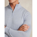Reiss Blackhall Merino Wool Half-Zip Jumper in Soft Blue