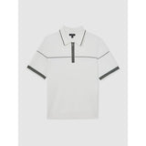 Reiss Bradford Half Zip Tipped Polo Shirt in White/Green