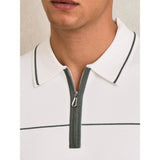 Reiss Bradford Half Zip Tipped Polo Shirt in White/Green