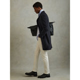 Reiss Clark Wool Blend Single Breasted Epsom Overcoat in Navy