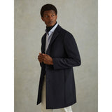Reiss Clark Wool Blend Single Breasted Epsom Overcoat in Navy
