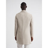 Reiss Clark Wool Blend Single Breasted Epsom Overcoat In Stone Melange