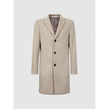 Reiss Clark Wool Blend Single Breasted Epsom Overcoat In Stone Melange