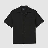 Reiss Crinkle Textured Shirt Cuban Black