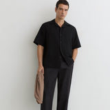Reiss Crinkle Textured Shirt Cuban Black
