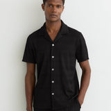 Reiss Cuban Shirt Short Sleeve Textured In Black