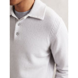 Reiss Deansgate Wool-Blend Polo Jumper with Cashmere in Ice Grey
