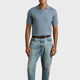 Reiss Duchie Merino Wool Open-Collar Polo Shirt In Blue