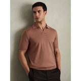 Reiss Duchie Merino Wool Open Collar Polo Shirt In Dusty Blush Pink