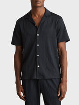 Reiss Elio Wave-Jacquard Cuban-Collar Shirt In Navy