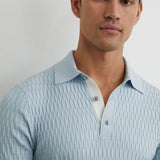 Reiss Era Textured-Knit Half-Button Polo Shirt in Soft Blue