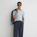Reiss Era Textured-Knit Half-Button Polo Shirt in Soft Blue