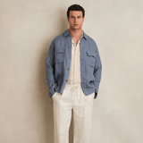 Reiss Eze Linen Twin-Pocket Overshirt in Airforce Blue