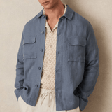 Reiss Eze Linen Twin-Pocket Overshirt in Airforce Blue