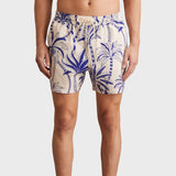 Reiss Ganetti Palm Print Swim Shorts in French Blue/White