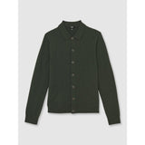 Reiss Gideon Wool V-Stitch Button-Through Cardigan in Forest Green