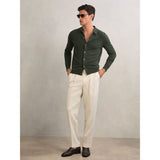 Reiss Gideon Wool V-Stitch Button-Through Cardigan in Forest Green